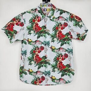 Bacardi Shirt Mens Large Button Up Hawaiian‎ Short Sleeve Lightweight Rum